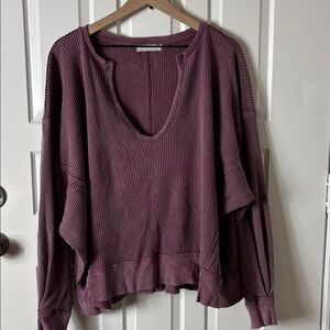We The Free Waffle Knit Top medium burgundy